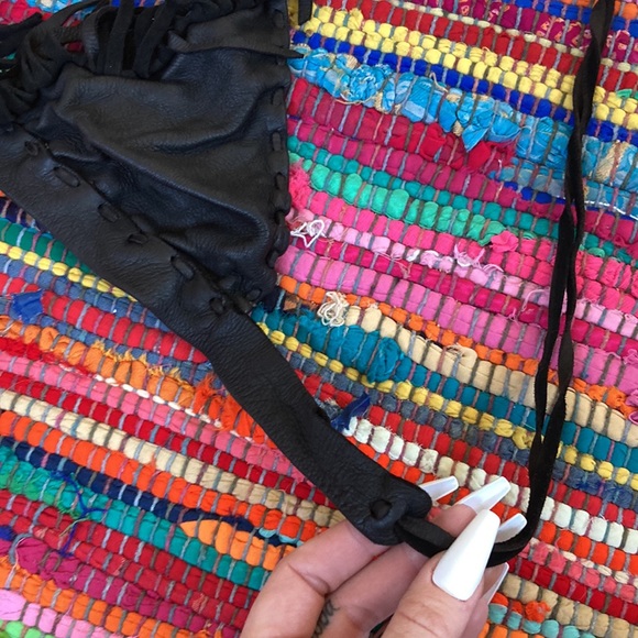 Vintage All Leather & Handmade in LA — Dark Brown Fringe Bralette Top w/ Beads - Picture 3 of 9